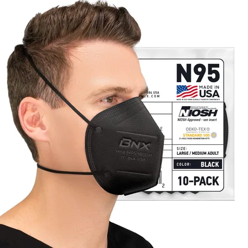 AccuMed BNX N95 Máscara Negra FABRICADA EN EE.UU. Respirador de Partículas Máscara Facial Protectora (Paquete de 10, Número de Aprobación
