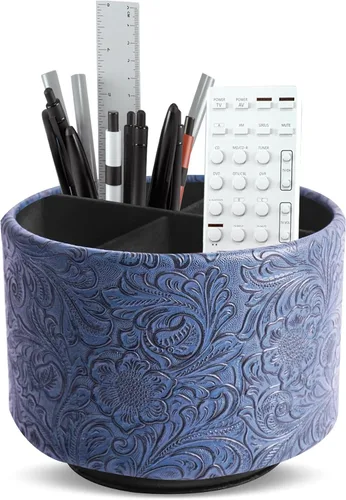 Miniatura 42 de lizimandu Organizador Redondo de Cuero para Suministros de Arte, Soporte para Control Remoto, Rotación de 360 Grados, Soporte Multifuncional