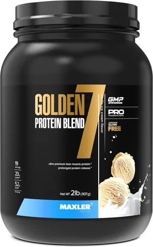 Maxler Golden 7 Protein Blend - Proteína en polvo para ganancia muscular y recuperación - Polvo de proteína de vainilla de 2 libras