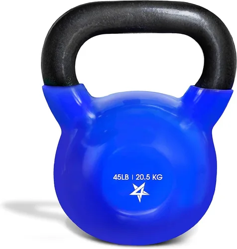 Miniatura 22 de Yes4All Pesa rusa, pesas rusas de hierro fundido con revestimiento de vinilo de 5-100 LB para entrenamiento de fuerza para ejercicios de gimnasio