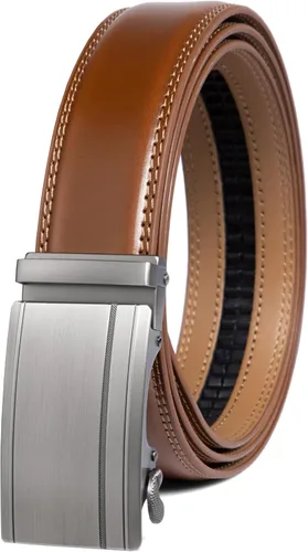 Miniatura 23 de Drowsmen - Cinturón de cuero para hombre con trinquete de 1 3/8 pulgadas, hebilla automática de deslizamiento con clic, ajuste ajustable para un