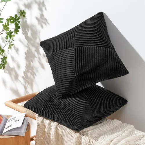 Miniatura 4 de Topfinel Juego de 2 fundas de almohada decorativas negras de 16 x 16 pulgadas para sofá, cama, decoración rústica estilo bohemio para el hogar