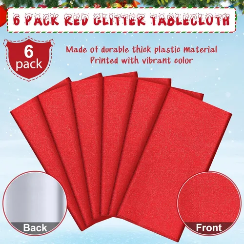 Miniatura 4 de FunnyPars Paquete de 6 Manteles de Plástico Rojo Iridiscente, Cubiertas de Mesa Rectangulares Desechables con Brillo Láser, Mantel de Lámina