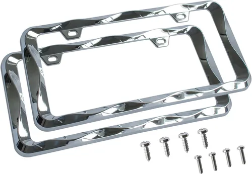 Miniatura 4 de creathome 3D - Marco para placa de matrícula con diseño de ondas, de aleación de zinc puro Cromo