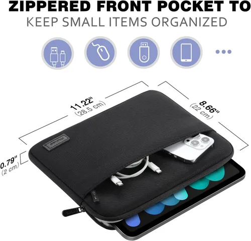 Miniatura 5 de MoKo Funda para tablet de 9-11 pulgadas - Estuche de transporte para iPad Pro M4/Air M2/5/4/3, iPad 10th/9/8/7, Tab S8/S9, Negro