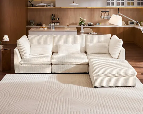 Miniatura 24 de Sofá Modular de Gran Tamaño, Sofá Seccional de Chenilla Nube Extra Profundo con Chaise Otomana, Sofá Esponjoso de Chenilla de 4 Plazas para Sala