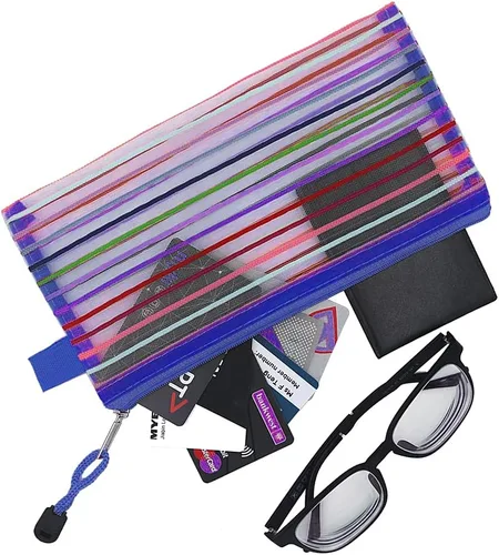 Miniatura 6 de Muka 24 bolsas con cremallera a rayas de arco iris, bolsas de almacenamiento para organizador, viajes y oficina, verde-B5