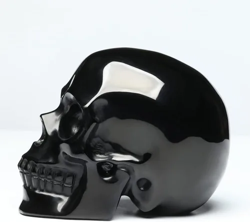 Miniatura 6 de Cabeza de calavera de cristal de obsidiana negra natural de 5 pulgadas, tallada a mano, estatua de piedra curativa de Reiki, decoración de sala