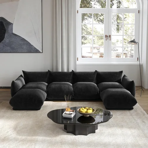 Miniatura 20 de WJShome - Sofá seccional modular, sofá de chenilla de 264 cm de lana minimalista, sofá convertible de 3 plazas, sofá de sala de estar ancho