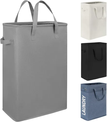 Miniatura 11 de Chrislley Cesta de Ropa Sucia Delgada de 25 Pulgadas 60L Cesta de Lavandería Estrecha con Asa Cesta Plegable para Ropa Sucia Portátil Organizador