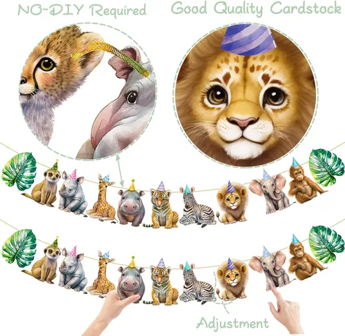 Miniatura 5 de Pancarta de animales de safari, 2 unidades, banderines recortados para fiesta de selva, carteles colgantes con temática de safari, decoraciones