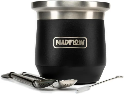 Miniatura 6 de MADFLOW Taza de Yerba Mate. Taza de Mate de Acero Inoxidable con 2 Bombillas. Calabaza de Yerba Mate Aislada al Vacío de Doble Pared. Juego Único