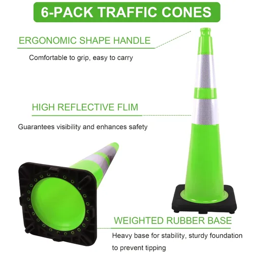Miniatura 2 de OrangeStar 6 Pack 36" Conos de seguridad de tráfico, conos de estacionamiento verdes con collar reflectante, conos de construcción con base