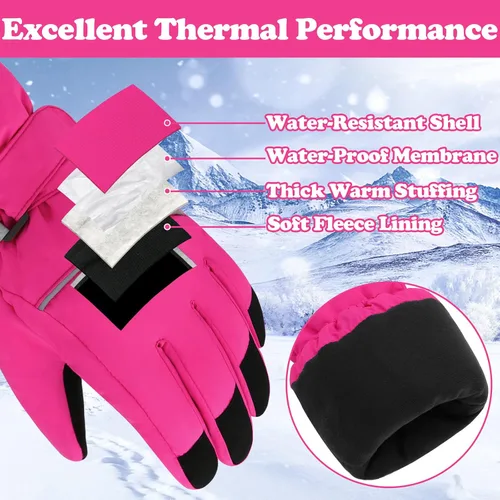 Miniatura 3 de Sarfel Guantes de nieve para niños, guantes impermeables para niños, guantes de esquí para niñas, guantes de invierno para niños, guantes