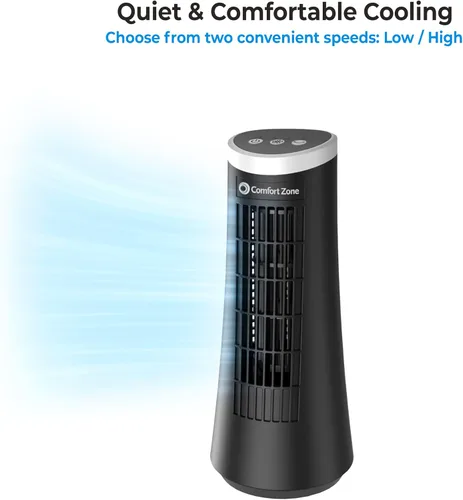 Miniatura 6 de Ventilador de torre de escritorio oscilante Comfort Zone de 12 pulgadas Ultra-Slim Bladeless Design, 2 Speeds, Electronic Touch Controls, Carry