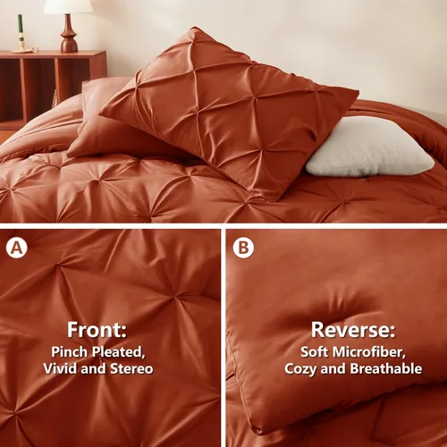 Miniatura 4 de CozyLux - Juego de ropa de cama con pliegues plisados de 7 piezas en una bolsa; edredón tamaño King para todas las estaciones, sábanas, fundas