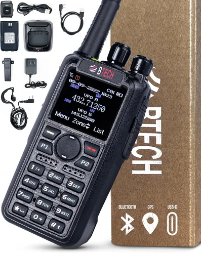 BTECH DMR-6X2 PRO DMR y radio analógica bidireccional (Bluetooth + GPS) Batería USB-C - 7W VHF/UHF (136-174MHz y 400-480MHz), cifrado, alias de