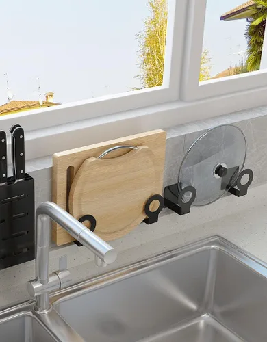 Miniatura 3 de Soporte para tabla de cortar montado en la pared de cocina, estante para tapa de olla colgante, colgador de tabla de cortar debajo del gabinete
