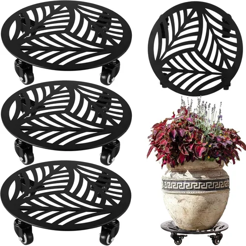 Miniatura 20 de 1 paquete de 30 cm de gran organizador de plantas de metal con 3 ruedas de PU metálicas, soporte rodante para plantas con ruedas para interiores