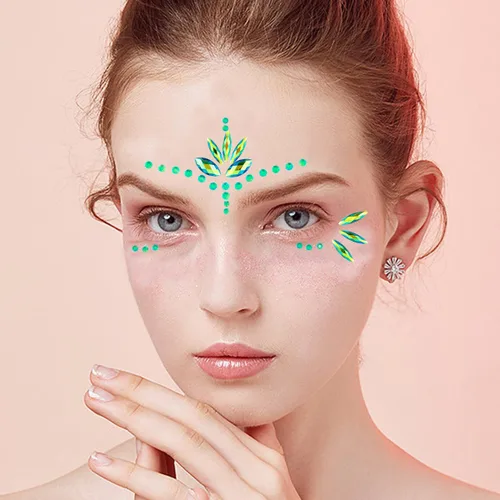 Miniatura 5 de Gemas Adhesivas para Cara de Sirena Joyas para Mujeres Cosplay Sirena Alienígena Halloween Fiesta Rave Maquillaje para Niños Verde Cabello Ojo