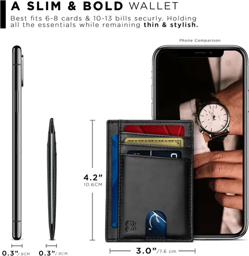 Miniatura 4 de SERMAN BRANDS RFID Blocking Slim Minimalist Mens Front Pocket Wallet. Thin Card Holder. Full Grain Leather Wallets for Men