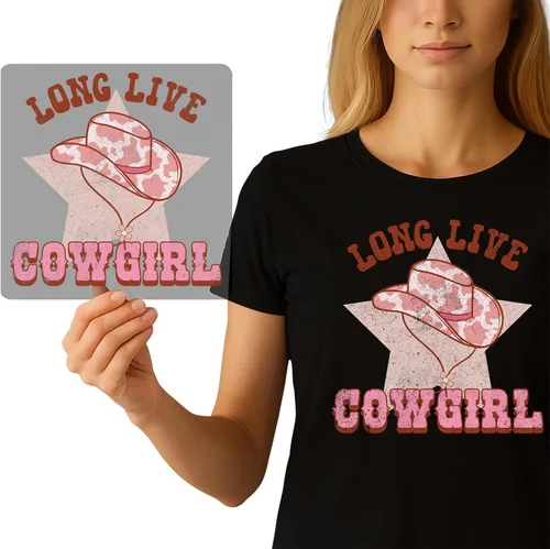 Miniatura 18 de Western DTF Iron-On Graphic – Longhorn Skull Design DIY Prensa de calor para fanáticos de la música country – Listo para imprimir Retro Cowboy