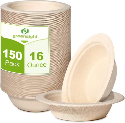 Miniatura 9 de greensight Cuencos de papel pequeños desechables de 12 onzas, paquete de 50 cuencos compostables, cuencos biodegradables ecológicos hechos de caña