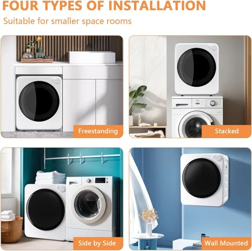 Miniatura 3 de DOGHLY Secadora de ropa eléctrica portátil de 120 V, secadora de ropa compacta de 800 W, fácil control, 1.6 pies cúbicos de carga frontal de acero