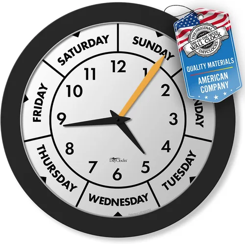 Miniatura 10 de Reloj de pared de hora y día de la semana con marco de acento de arce de 13.5 pulgadas, regalo de jubilación ideal para hombres y mujeres, reloj