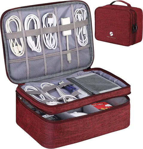 Miniatura 8 de ORIENT FAMULAY Organizador de Electrónica de Viaje, Bolsa Organizadora de Cables Resistente al Agua de Doble Capa Grande, Bolsa de Almacenamiento