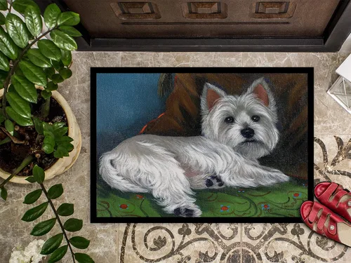 Miniatura 2 de Caroline's Treasures PPP3287MAT Westie Wake Up - Tapete para puerta delantera, 18 x 27 pulgadas, para interiores y exteriores, para entrada