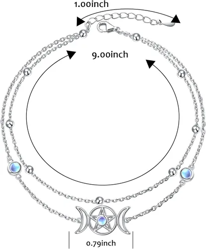 Miniatura 7 de Pulsera de plata esterlina S925 elegante cadena de pie con dije bohemio de playa de doble capa para mujeres, adolescentes y niñas, ajustable de 9 a