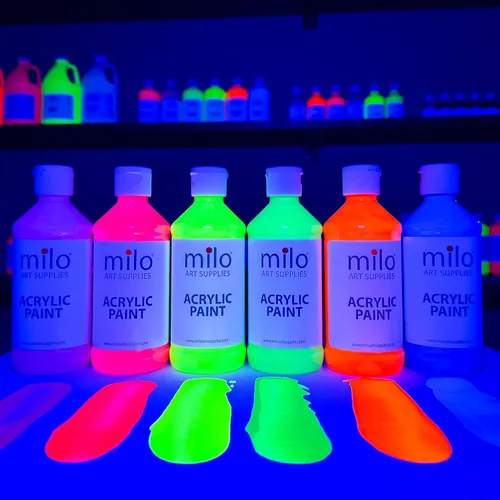 Miniatura 3 de milo Juego de 6 pinturas acrílicas fluorescentes Botellas de 4 onzas Paquete de pintura acrílica de colores neón para estudiantes Hecho
