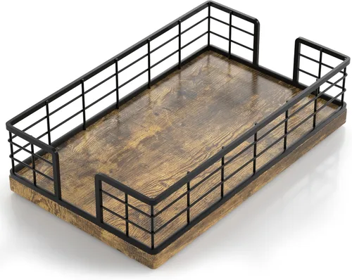 Wican Bandeja para toallas de invitados para baño, servilletas de madera y hierro para tocador, mesa de comedor, cesta de madera para toallas de