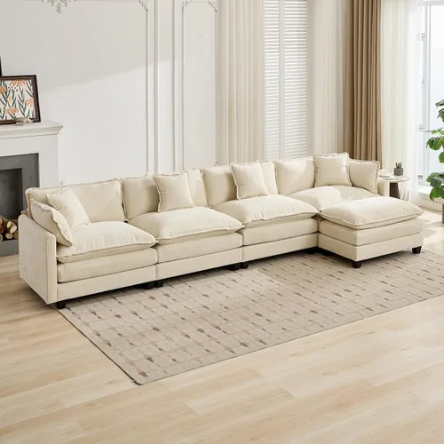 Miniatura 17 de Sofá modular negro de 111.5 pulgadas, sofás seccionales grandes de 3 plazas para sala de estar, sofá nube de tela de felpilla de gran