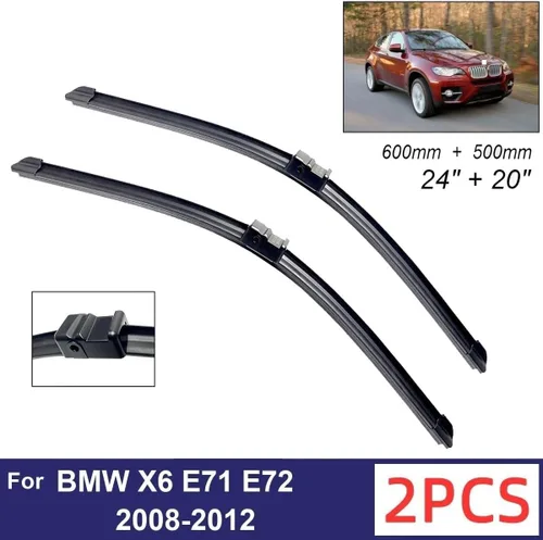 Miniatura 2 de Limpiaparabrisas delantero compatible con BMW X6 E71 E72 2008-2012, limpiaparabrisas delantero de goma suave, parabrisas automático de 24 pulgadas