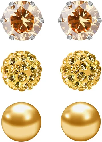 Miniatura 38 de JewelrieShop - Juego de aretes de tuerca de acero inoxidable con circonitas cúbicas y perlas de imitación, 3 pares de 0.236 in