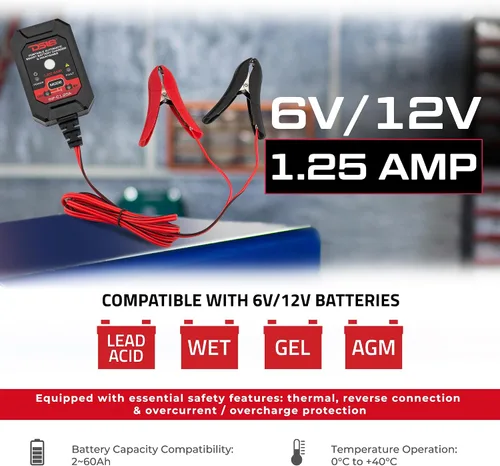 Miniatura 3 de DS18 INF-C1.25A 1.25A Cargador de batería inteligente de coche, cargador automotriz de 6 V y 12 V, mantenedor de batería portátil, cargador