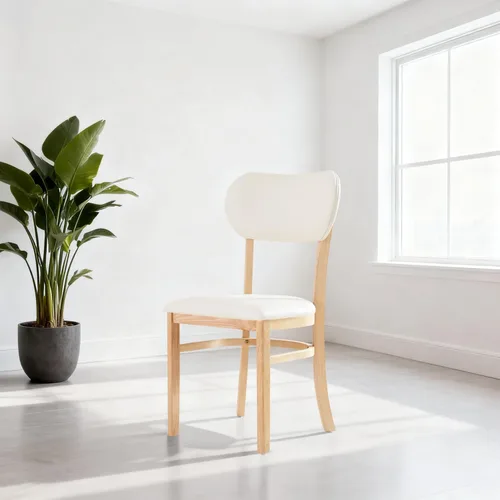 Miniatura 6 de Livinia Tony - Juego de 2 sillas de comedor, asiento tapizado de piel sintética de roble malasio sólido, sillas laterales redondeadas (natural)