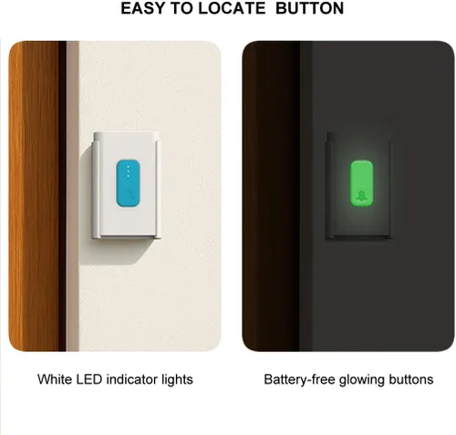 Miniatura 5 de Timbre inalámbrico con luz nocturna y 2 tomas de corriente, alcance de 1300 pies, impermeable, modo de no molestar, sin instalación de perforación