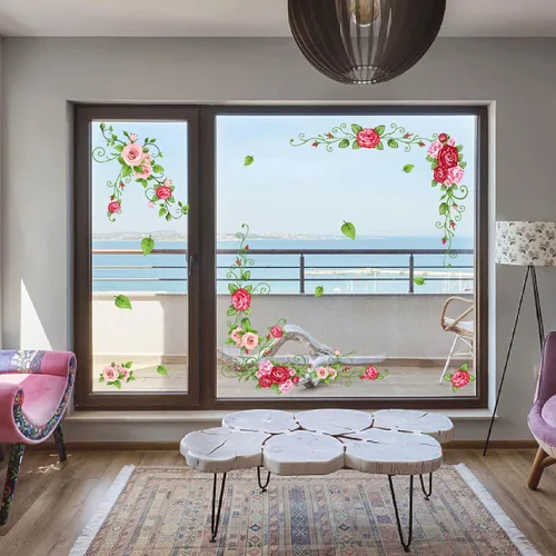 Miniatura 5 de PLIGREAT Calcomanías de pared de vides de flores, calcomanías de pared para despegar y pegar, vinilo extraíble colorido adhesivo de pared para sala