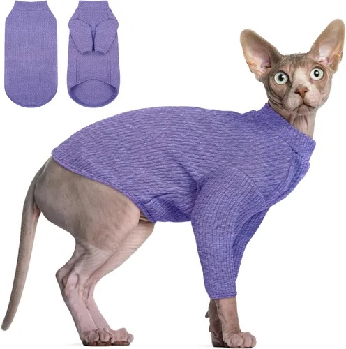 Miniatura 13 de DENTRUN Sphynx Camisas para Gatos Sin Pelo Suéter Pullover Camisetas para Gatitos, Ropa para Gatos Transpirable Suéter de Cuello Alto Adorable Ropa
