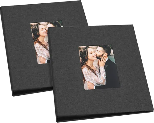 Miniatura 13 de Álbumes de fotos pequeños para fotos de 4 x 6, paquete de 2 libros de memoria con cubierta de lino con ventana de exhibición, cada uno con capacidad