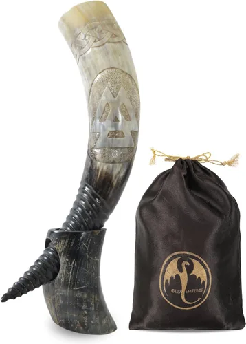 Miniatura 10 de Cuerno vikingo con soporte Abuey natural grabado a mano grande Seguro para alimentos Regalos vikingos nórdicos únicos para hombres y mujeres