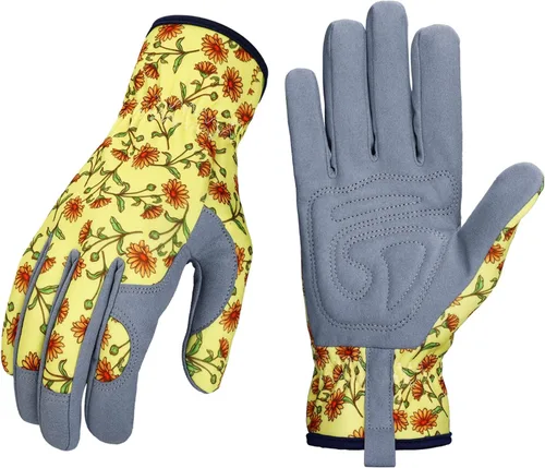 Miniatura 12 de Bamllum Guantes de cuero para jardinería para mujer, guantes de trabajo para deshierbe, excavación, plantación, rastrillo y poda