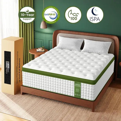 Miniatura 6 de BedStory Colchón híbrido firme de 14 pulgadas, tamaño matrimonial en una caja, con espuma viscoelástica de gel y resortes ensanchados, alivio