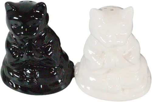 Miniatura 4 de Ebros Gift Blanco y negro Yin Yang Monasterio de monje zen religioso Buda Gatos Monjes Meditación Cerámica Sal y Pimentero Estatuilla Set Feng Shui