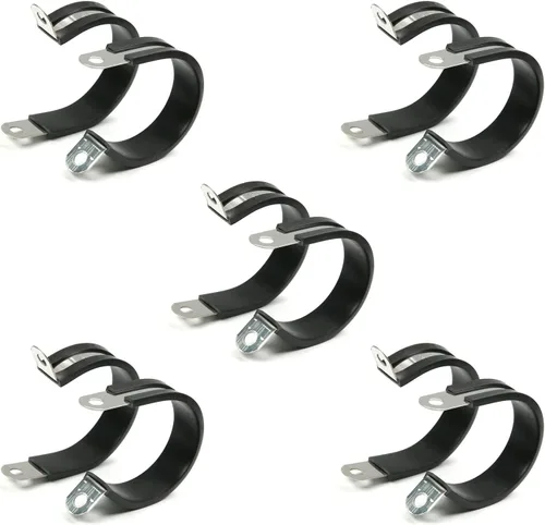 Miniatura 52 de MroMax Abrazadera de cable de 0.236 in de diámetro EDPM Abrazadera aislada acolchada de goma 304 Abrazadera de tubería de acero inoxidable 0.24 "R