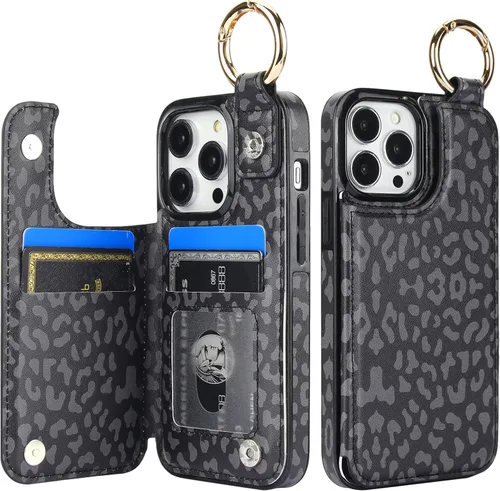 Miniatura 19 de HAOPINSH Funda tipo cartera para iPhone 14 Pro con tarjetero, patrón de flores pálidas en la parte trasera, de piel sintética, con ranuras para Flor