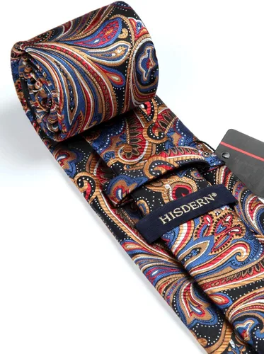 Miniatura 208 de HISDERN Corbatas para hombre, corbata de cachemira y bolsillo cuadrado tejido clásico floral para hombre, corbata de fiesta de boda